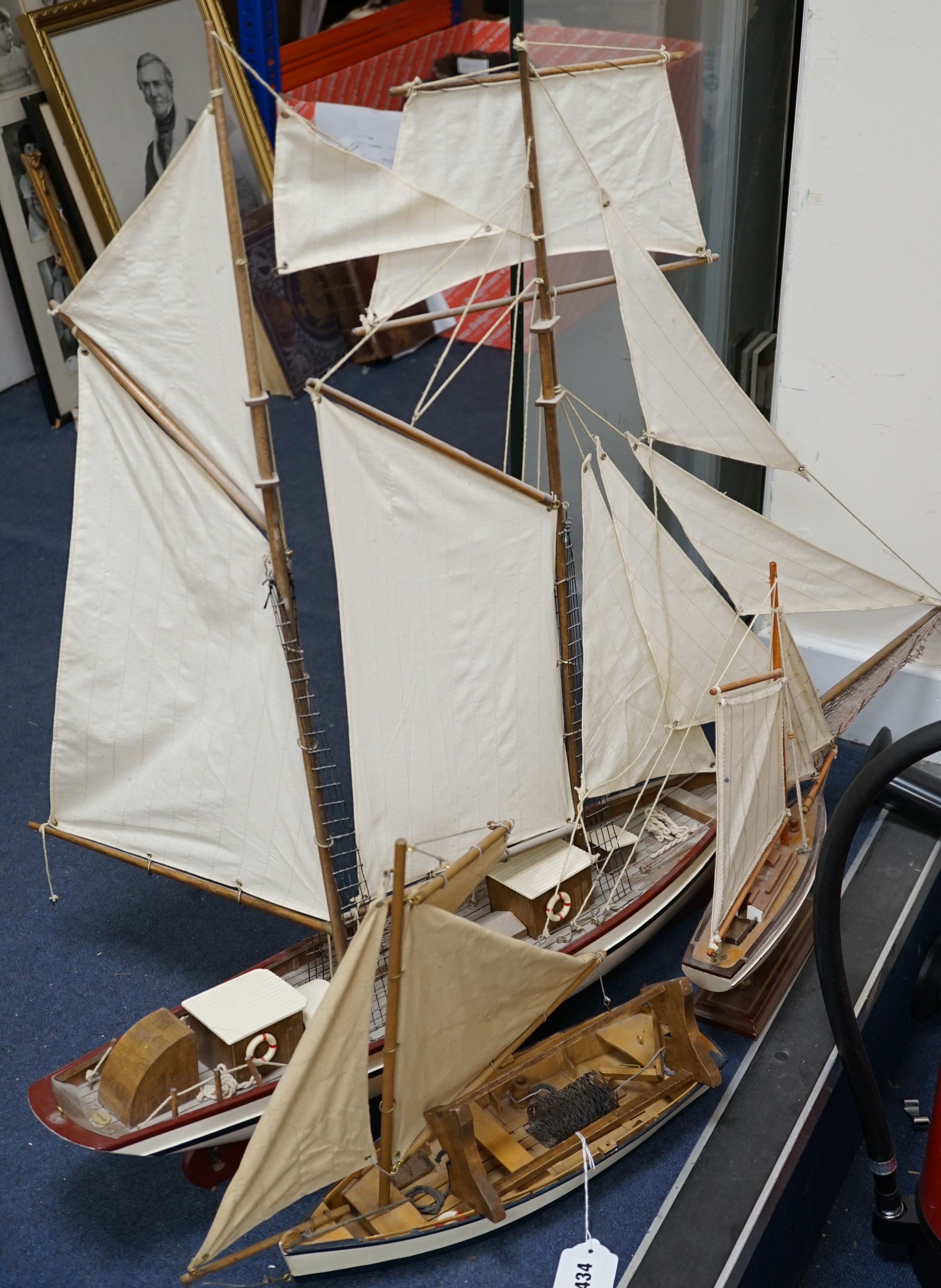 'Belle Poule' a model boat, with 2 others